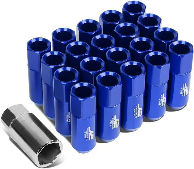Main image of J2 Engineering LN-T7-003-15-BL J2 Engineering 7075 -T6 Forged Aluminum M12X1.5 20Pcs 60mm Height Open -End Lug Nut Set w / Socket Adapter (Blue)