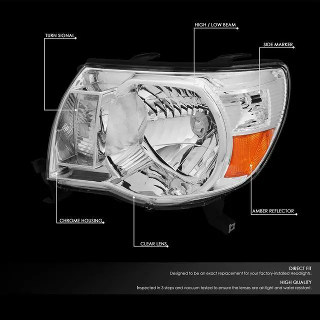 Alt view image 2 of 4 - DNA Motoring HL-OH-TTAC05-CH-AM For 2005 to 2011 Toyota Tacoma Chrome Housing Amber Corner Headlight Headlamps 06 07 08 09 10 Left + Right