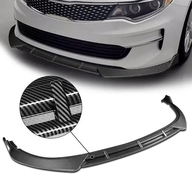 Alt view image 5 of 5 - For 2016 to 2018 Optima LX EX LX-Turbo 3Pcs Carbon Fiber Look STP-Style Car Front Bumper Lip Guard Body Kit 17