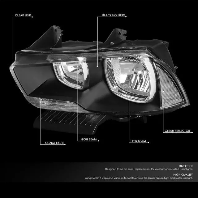 Alt view image 2 of 7 - DNA Motoring HL-OH-CHA11-BK-CL1 For 2011 to 2014 Dodge Charger LX Pair Replacement Headlight Assembly Black Housing Clear Corner Headlamp 12 13