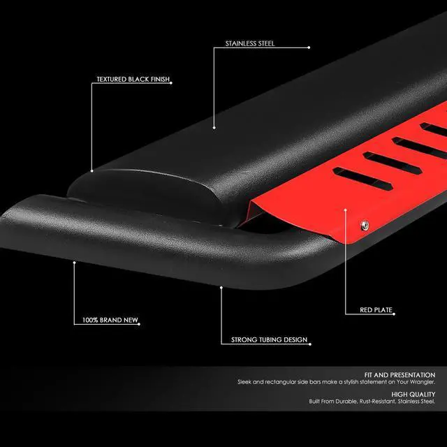 Alt view image 2 of 6 - For 2018 to 2021 Jeep Wrangler JL Unlimited 4-Door Pair of Oval Side Step Nerf Bar Running Boards with Red Dropped Step Plate 19