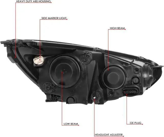 Alt view image 6 of 7 - DNA MOTORING HL-OH-FF16-CH-AM For 2015 to 2018 Ford Focus Pair Headlight Chrome Housing Amber Side Headlamp 3rd gen 16 17 Left + Right