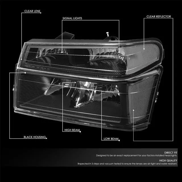 Alt view image 6 of 11 - DNA Motoring HL-OH-CCOL044P-BK-CL1 For 04-12 Chevy Colorado / GMC Canyon Pair of Headlight & Bumper Light (Black Housing Clear Corner) 05 06 07 08 09 10 11