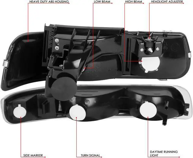 Alt view image 6 of 7 - DNA Motoring HL-OH-CS99-4P-BK-CL1 For 1999 to 2006 Chevy Silverado Tahoe 4Pcs Headlight + Bumper Lamps Black Housing - GMT800 00 01 02 03 04 05 Left + Right
