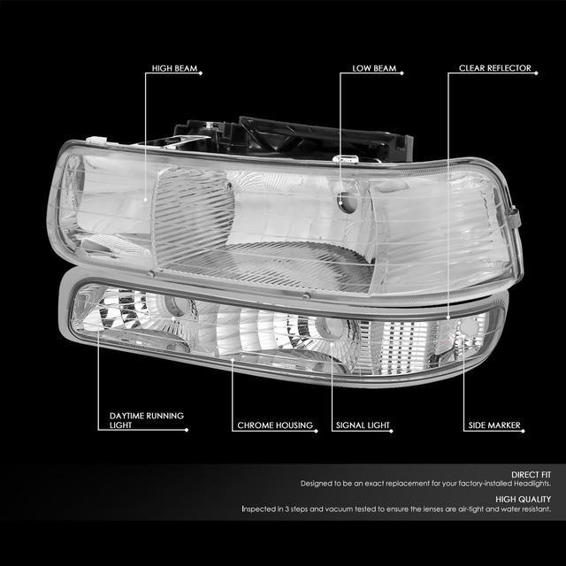 Alt view image 2 of 7 - DNA Motoring HL-OH-CS99-4P-CH-CL1 For 1999 to 2006 Chevy Silverado Tahoe 4Pcs Headlight + Bumper Lamps Chrome Housing - GMT800 00 01 02 03 04 05 Left + Right