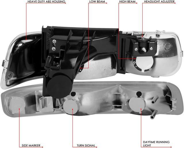 Alt view image 6 of 7 - DNA Motoring HL-OH-CS99-4P-CH-CL1 For 1999 to 2006 Chevy Silverado Tahoe 4Pcs Headlight + Bumper Lamps Chrome Housing - GMT800 00 01 02 03 04 05 Left + Right