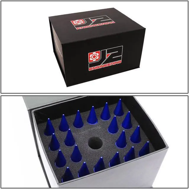 Alt view image 7 of 7 - J2 Engineering LN-T7-015-15-BL J2 Engineering 7075 -T6 Forged Aluminum M12 x 1.5 20Pcs 123mm Spiky Cap Lug Nut w/ Adapter Blue