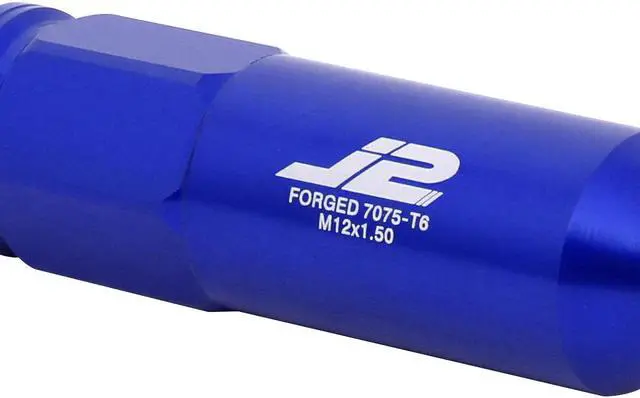 Alt view image 3 of 7 - J2 Engineering LN-T7-015-15-BL J2 Engineering 7075 -T6 Forged Aluminum M12 x 1.5 20Pcs 123mm Spiky Cap Lug Nut w/ Adapter Blue