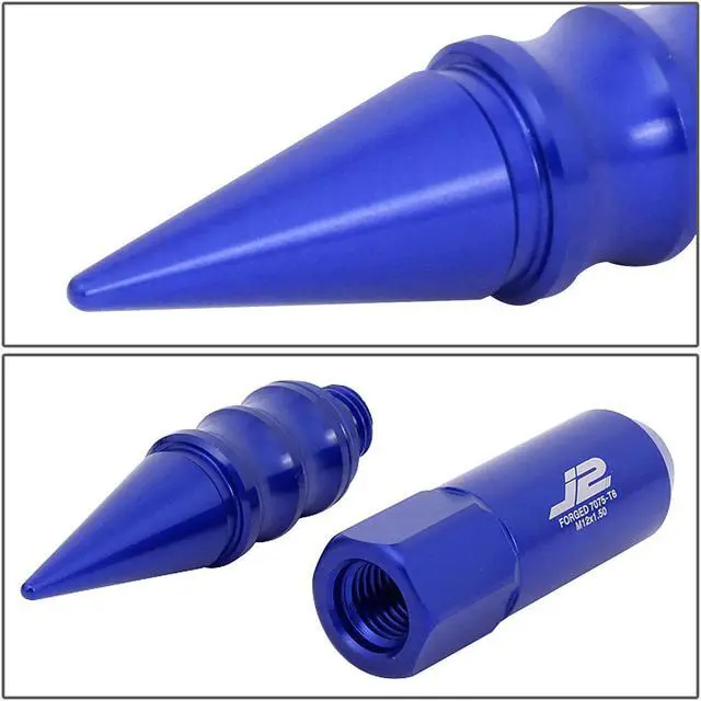 Alt view image 4 of 7 - J2 Engineering LN-T7-015-15-BL J2 Engineering 7075 -T6 Forged Aluminum M12 x 1.5 20Pcs 123mm Spiky Cap Lug Nut w/ Adapter Blue