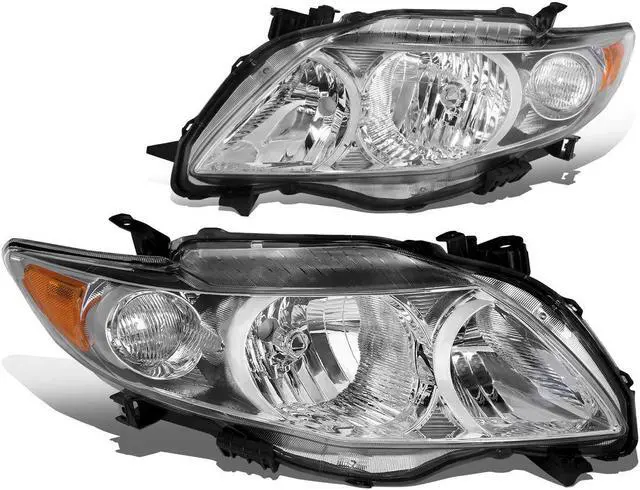 Main image of DNA Motoring HL-OH-TCO09-CH-AM For 2009 to 2010 Toyota Corolla 10th Gen Pair Chrome Housing Amber Corner Headlight Headlamps Left + Right
