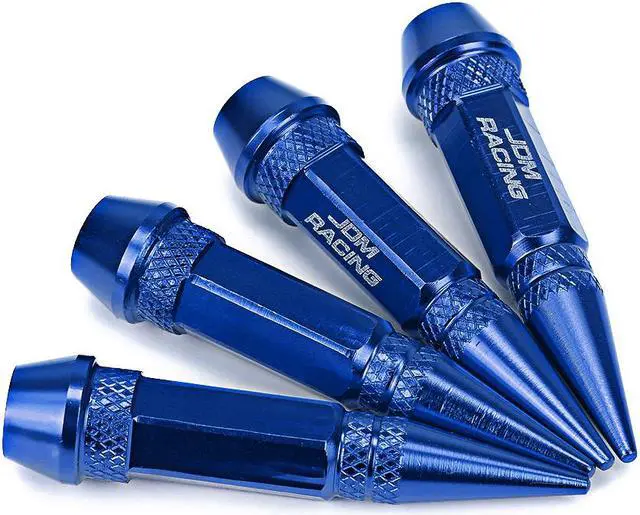 Alt view image 5 of 5 - DNA Motoring VCAP-ZTL-9006-BL 60mm Anodized Aluminum Spike Style Blue Tire Valve Stem Caps (Pack of 4)