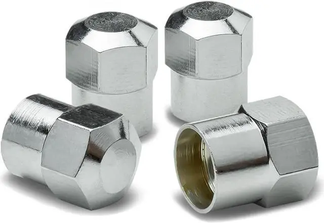 Alt view image 2 of 3 - DNA Motoring VCAP-RT-166-SL Hexagon Brass Alloy Coated & Polished Silver Chrome Tire Valve Stem Caps (Pack of 4)