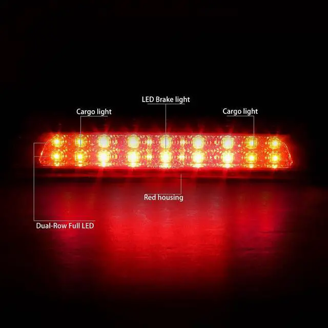 Alt view image 2 of 6 - DNA Motoring 3BL-TTU07-LED-RD For 2007 to 2018 Toyota Tundra Dual Row LED 3rd Third Tail Brake Light Rear Stop Cargo Lamp Red Housing 08 09 10 11 12 13 14 15 16 17