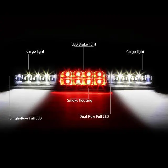 Alt view image 2 of 5 - DNA Motoring 3BL-GMC99-LED-BK-SM For 1999 to 2007 Chevy Silverado GMC Sierra 1500 2500 3500 Dual Row LED 3rd Third Tail Brake Light Cargo Lamp Smoked Lens 00 01 02 03 04 05 06