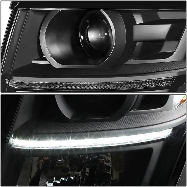 Alt view image 2 of 5 - DNA Motoring HL-OH-CSUB15-BK-AM For 2015 to 2017 Chevy Tahoe Suburban Pair LED DRL Strip Projector Headlight Black Housing Amber Corner Headlamp 16 Left + Right