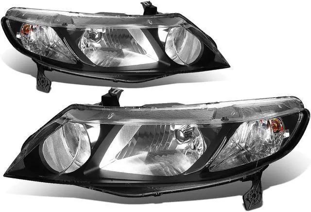 Main image of DNA Motoring HL-OH-HC064D-BK-CL1 For 2006 to 2011 Honda Civic 4-Dr Sedan Pair Black Housing Clear Corner Headlight Headlamps 07 08 09 10 Left + Right