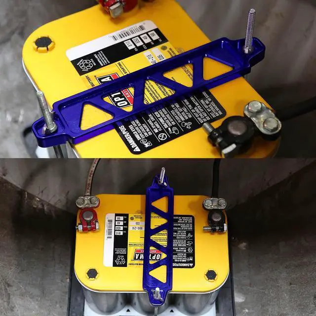 Main image of DNA Motoring BATT-LONG-BL 190mm/220mm Billet Aluminum Battery Tie Down Mount Bracket (Blue)