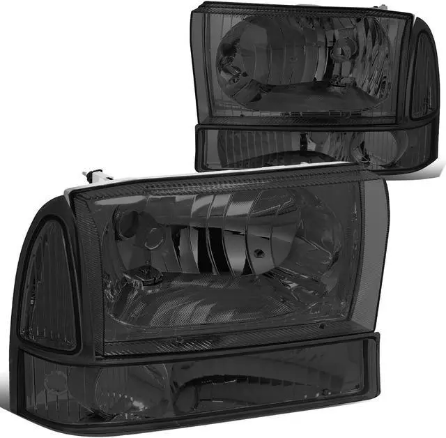 Alt view image 2 of 4 - DNA Motoring HL-OH-F99SD4P-SM-CL1 For 2000 to 2004 Ford F250 F350 F450 F550 Super Duty Excusion 4pcs Headlight+Bumper Lamp Kit Smoked Housing Clear Side 01 02 03