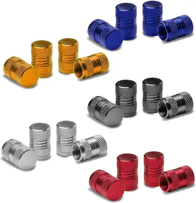 Main image of DNA Motoring VCAP-RT-024-SL Meshed Style Polished Aluminum Silver Chrome Tire Valve Stem Caps (Pack of 4)