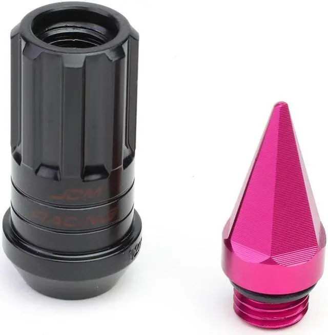 Alt view image 4 of 5 - DNA Motoring LN-ZTL-9032-15-PK M12 x 1.5 Open / Closed End 16PC Aluminum Alloy Wheel Lug Nuts + 4 x Lock Nut + 1 x Key (Black Lug / Pink Cap)