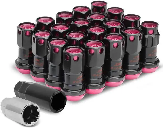 Main image of DNA Motoring LN-ZTL-9016-15-PK M12 x 1.5 Open End 16-Piece Aluminum Steel Wheel Lug Nuts + 4 Lock Nuts + 1 X Lock Nut Key (Pink)