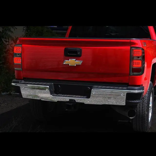 Alt view image 7 of 7 - DNA Motoring TL-CSIL15-LED-RD3D-CH-SM For 2014-2019 Chevy Silverado / GMC Sierra 1500 2500 3500 HD Red 3D LED Light Bar Tail Lights ( Chrome Housing Smoke Lens )