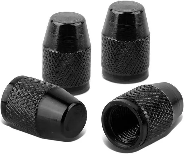 Main image of DNA Motoring VCAP-RT-007-BK VCAP-RT-007 Bullet Style Polished Aluinum Black Tire Vavle Stem Caps (Pack of 4)