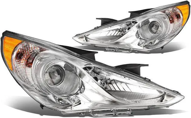 Main image of DNA Motoring HL-OH-HSON11-CH-AM For 2011 to 2014 Sonata Pair Projector Headlight Chrome Housing Amber Corner Headlamps 12 13 Left + Right