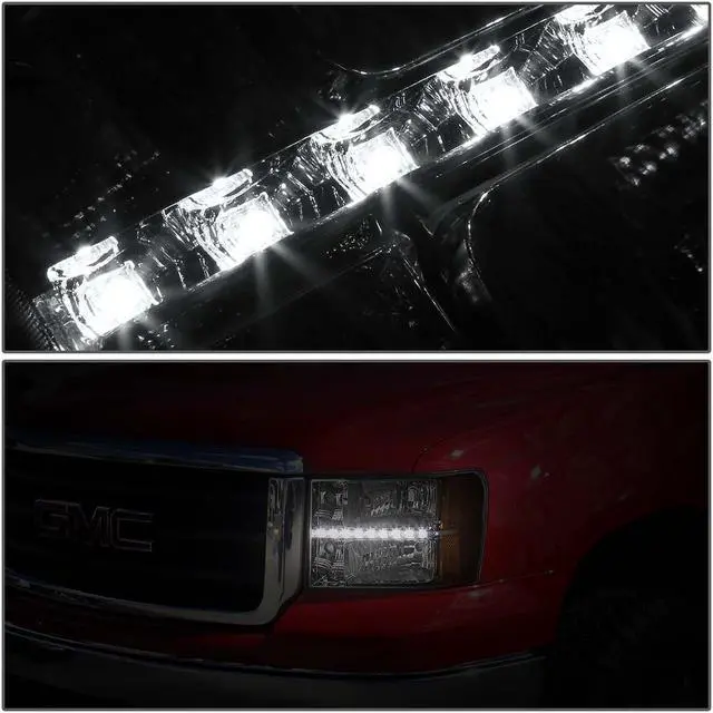 Alt view image 4 of 6 - DNA Motoring HL-LED-GMCSIE07-CH-AM For 2007 to 2013 GMC Sierra 1500 2500 3500 LED DRL Light Bar Headlight Chrome Housing Amber Corner Headlamp 08 09 10 11 12 Left + Right
