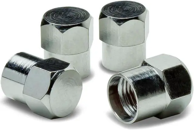 Main image of DNA Motoring VCAP-RT-163-SL Hexagon Style Alloy Coated & Polished Silver Chrome Tire Valve Stem Caps (Pack of 4)