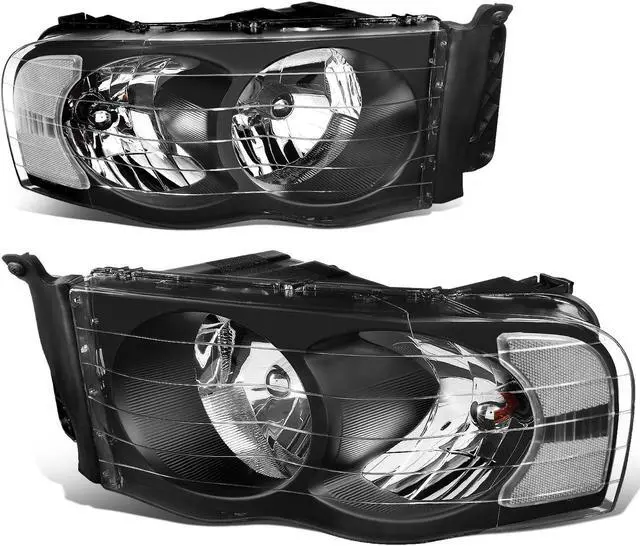 Main image of DNA Motoring HL-OH-DR02-BK-CL1 For 2002 to 2005 Dodge Ram Truck 1500 2500 3500 Black Housing Clear Corner Headlight Headlamp 3rd Gen 03 04