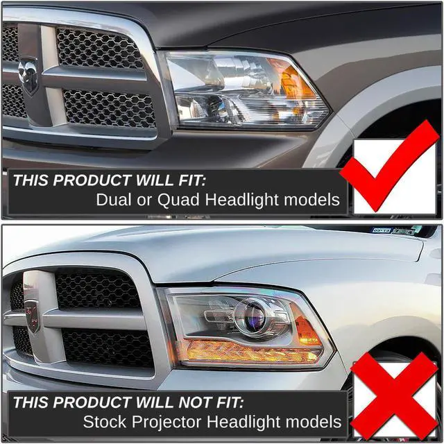 Alt view image 5 of 7 - DNA Motoring HL-OH-DR09QUA-CH-AM For 2009 to 2018 Dodge Ram Truck 1500 2500 3500 Pair Headlight Chrome Housing Amber Corner Headamp - 4th Gen 10 11 12 13 14 15 16