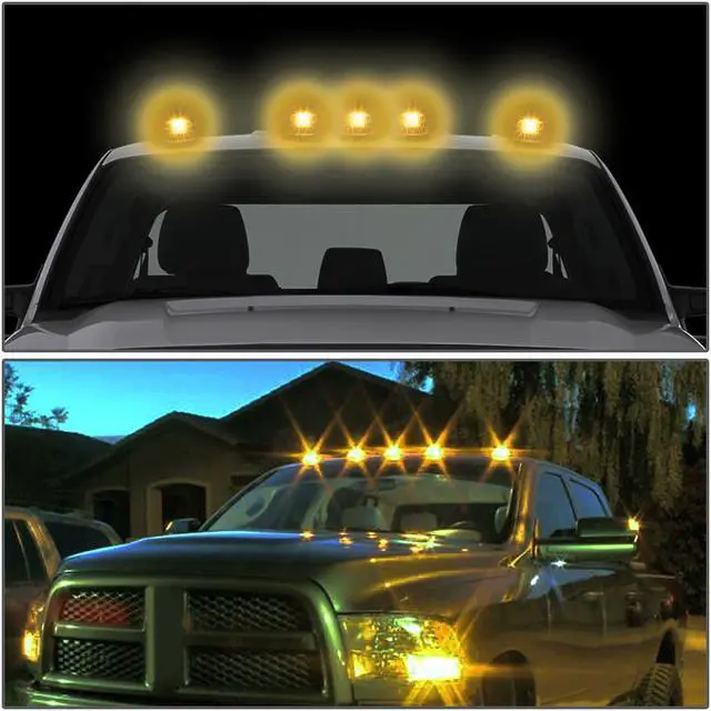 Alt view image 5 of 5 - DNA Motoring CBL-DR94-SM-Y For 1994 to 1998 Dodge Ram 1500 2500 3500 BR 5 X LED Cab Roof Top Lights (Smoked Housing Yellow LED) 95 96 97