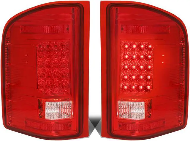 Main image of DNA Motoring TL-CSIL07-LED-CH-RD For 2007 to 2014 Chevy Silverado 1500 / 2500 / 3500 (HD) LED Tail Brake Brake Light / Lamps Chrome Housing Red lens 08 09 10 11 12 13