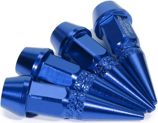 Alt view image 5 of 5 - DNA Motoring VCAP-ZTL-9007-BL 45mm Anodized Aluminum Spike Style Blue Tire Valve Stem Caps (Pack of 4)