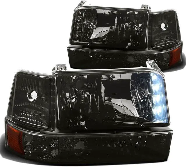 Main image of DNA Motoring HL-OH-F15092-6P-LED-SM-AM For 1992 to 1996 Ford F150 F250 F350 Bronco 6Pcs LED DRL Headlight+Corner/Side Marker Lamps Smoked/Amber 5 Gen 93 94 95 Left + Right