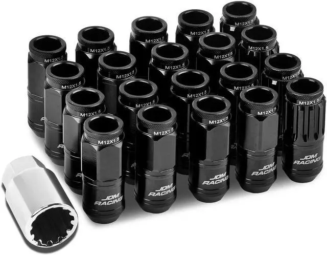 Main image of 16-Piece M12 x 1.5 Aluminum Alloy Wheel Lug Nuts + 4 x Lock Nut + 1 x Lock Nut Key (Black)