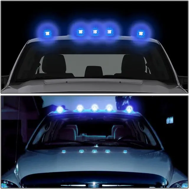 Alt view image 5 of 5 - DNA Motoring CBL-CSIL88-SM-B For 1988 to 2002 GMC C/K 1500 2500 3500 5 X LED Cab Roof Top Light Lens + Bulbs (Smoked Housing Blue LED) 97 98 99 00 01