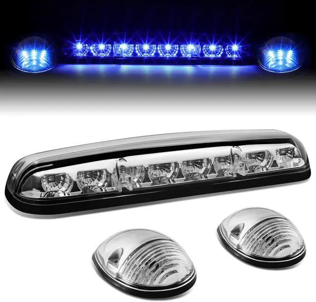 Main image of DNA Motoring CBL-CSIL02-CH-B For 2002 to 2006 Chevy Silverado / GMC Sierra GMT800 LED Cab Roof Center Light + Pair Side Lamps (Chrome Housing Blue LED) 04 05