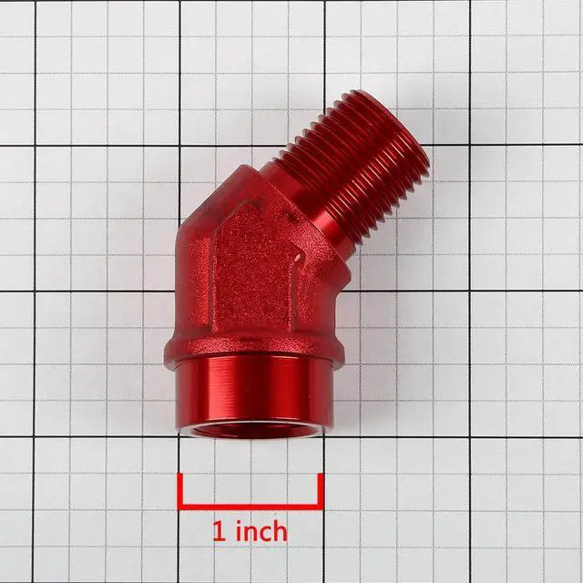 Alt view image 4 of 4 - DNA Motoring FT-1-9017-08-RD 1/2" NPT Male 45 Degree to 1/2" Female Hose Port Aluminum Finish Adapter (Red)
