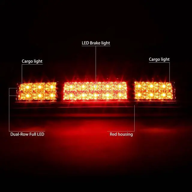 Alt view image 2 of 6 - DNA Motoring 3BL-F15004-LED-RD For 2004 to 2010 Ford F150 Explorer Sport Trac Lincoln Mark LT LED 3rd Third Tail Brake Light w/Cargo Lamp Red Housing 05 06 07 08 09