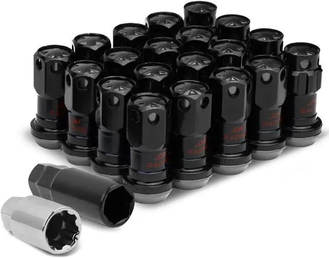 Main image of DNA Motoring LN-ZTL-9016-125-BK M12 x 1.25 Open End 16-Piece Aluminum Steel Wheel Lug Nuts + 4 Lock Nuts + 1 X Lock Nut Key (Black)