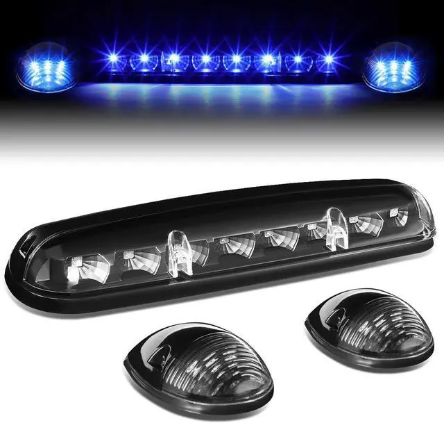 Main image of DNA Motoring CBL-CSIL02-BK-B For 2002 to 2006 Chevy Silverado / GMC Sierra GMT800 LED Cab Roof Center Light + Pair Side Lamps (Black Housing Blue LED) 04 05