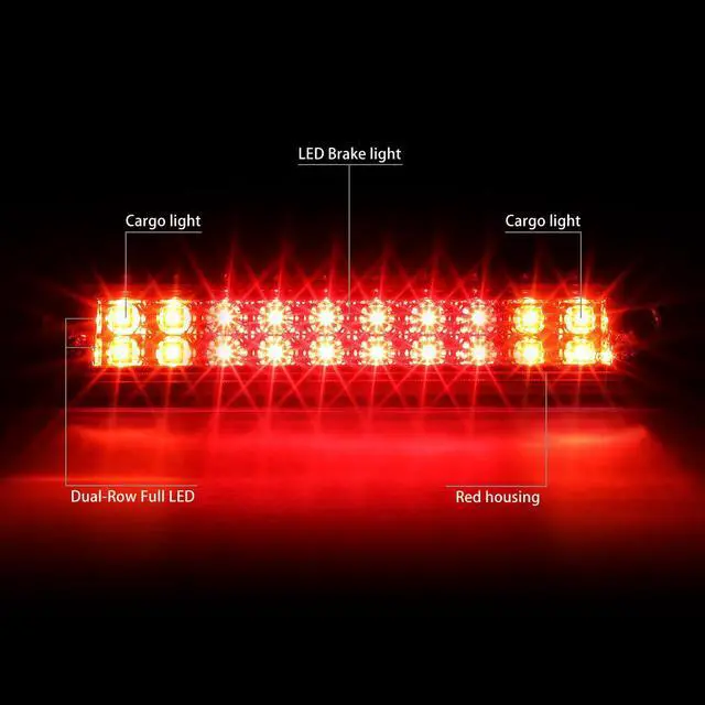 Alt view image 2 of 6 - DNA Motoring 3BL-F15012-LED-RD For 2009 to 2014 Ford F150 Lincoln Mark LT Dual Row LED 3rd Third Tail Brake Light w/Cargo Lamp Red Housing 10 11 12 13