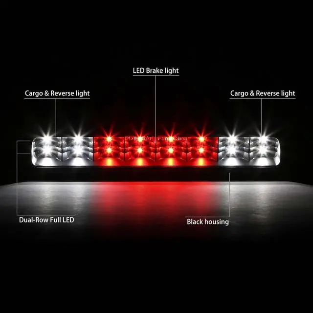 Alt view image 2 of 6 - DNA Motoring 3BL-DRAM94-LED-BK For 1994 to 2002 Dodge RAM Truck 1500 2500 3500 Dual Row LED 3rd Tail Brake Light w/Cargo Lamp Black Housing 95 96 97 98 99 00 01