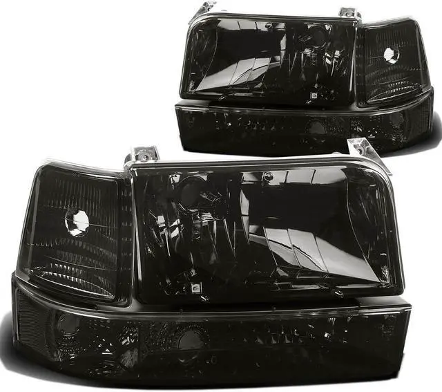 Main image of DNA Motoring HL-OH-F15092-6P-SM-CL1 For 1992 to 1996 Ford F150 F250 F350 Bronco 6Pcs Headlight+Corner/Side Marker Lamps Smoked Lens/Clear 5 Gen 93 94 95 Left + Right