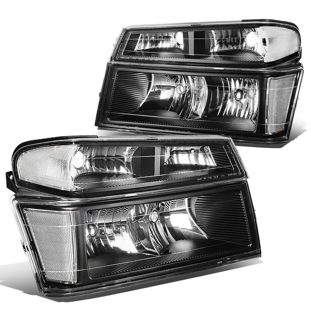 Black Housing Headlight Pair For Chevy Colorado GMC Canyon 2004-2012 - Clear Lens, Amber Corner, DOT/SAE, Direct Fit