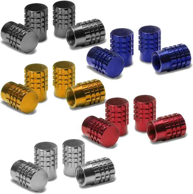 Main image of DNA Motoring VCAP-RT-046-BK Granade Polished Aluminum Black Chrome Tire Valve Stem Caps (Pack of 4)