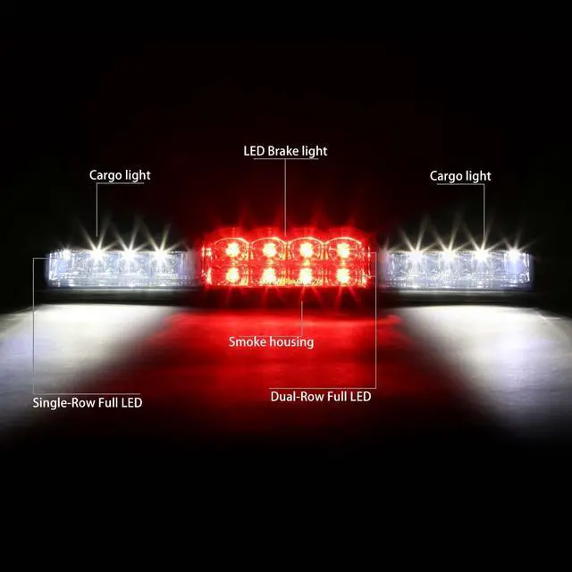 Alt view image 2 of 5 - DNA Motoring 3BL-GMC99-LED-SM For 1999 to 2007 Chevy Silverado GMC Sierra 1500 2500 3500 Dual Row LED 3rd Third Tail Brake Light Cargo Lamp Smoked Housing 00 01 02 03 04 05 06