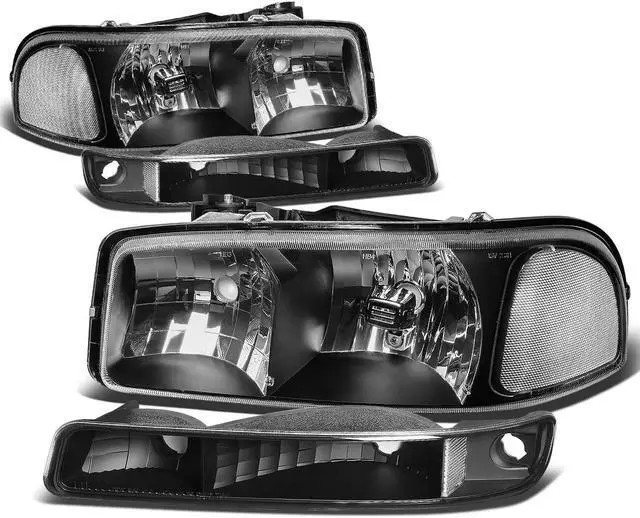 Main image of DNA Motoring HL-OH-SIE994P-BK-CL1 For 99-07 GMC Sierra/Yukon GMT800 Black Housing Headlight+Clear Corner Bumper Light 00 01 02 03 04 05 06